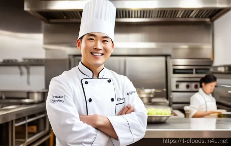 중식조리 자격증 관련 국비지원 과정 - A group of diverse culinary students, dressed in clean, professional chef uniforms with long sleeves...