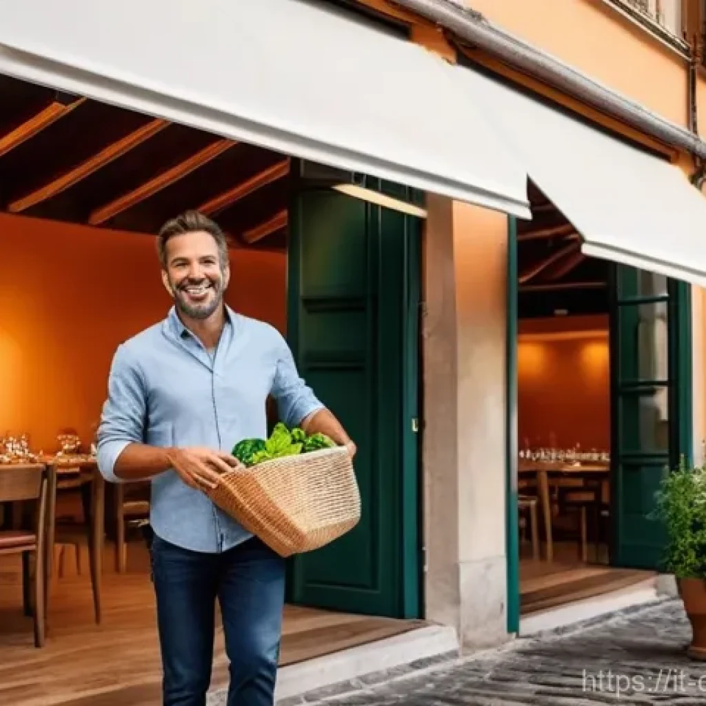 중식조리 자격증 실기 연습 장소 선정 - **"A fully clothed adult, smiling and looking relaxed, carrying a sleek reusable shopping bag, exits...