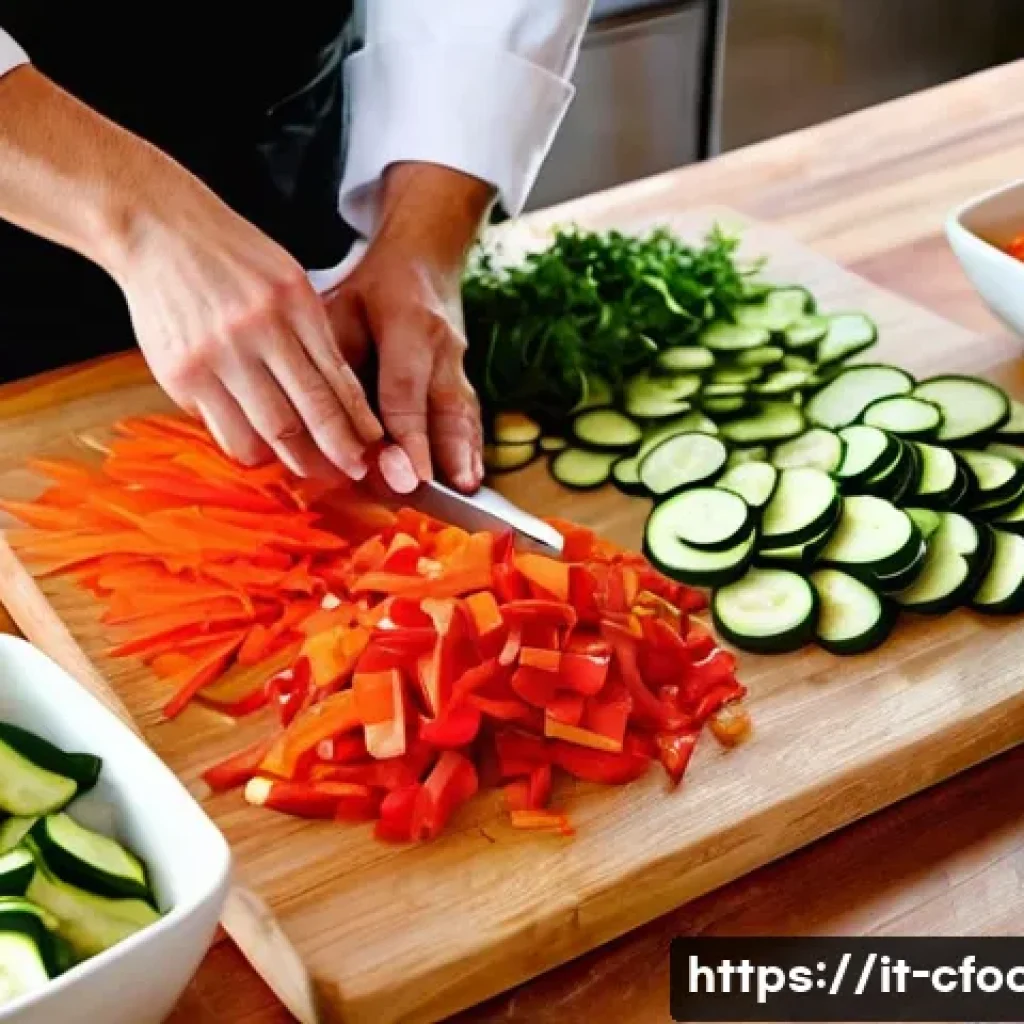 중식조리 자격증 실기 주의사항 - **Precision in the Kitchen: The Art of Mise en Place**
    A close-up, high-angle shot of a chef's h...