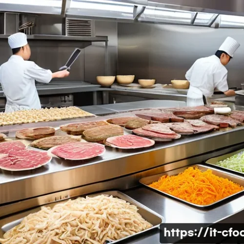 Home 31 중식조리 자격증 실기 시험 당일 준비 - A professional kitchen setting showcasing a skilled chef meticulously preparing traditional Chinese ...