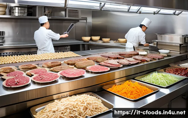 중식조리 자격증 실기 시험 당일 준비 - A professional kitchen setting showcasing a skilled chef meticulously preparing traditional Chinese ...