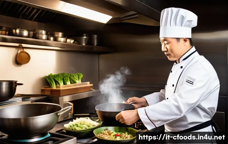 중식조리 자격증으로 할 수 있는 일 - A professional Chinese chef in a modern Italian kitchen, wearing a clean chef’s uniform with a white...