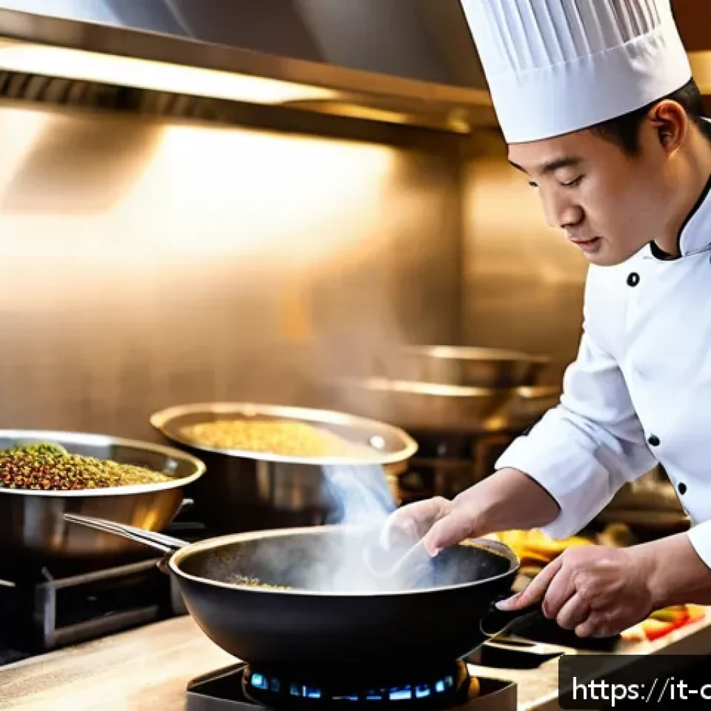 중식조리 자격증과 호텔 조리사 - A professional Italian chef in a modern luxury hotel kitchen, expertly stir-frying colorful authenti...