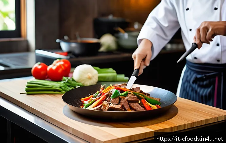 중식조리 자격증 시험 문제 유형 - A professional Chinese chef in a modern kitchen demonstrating traditional stir-fry technique using a...