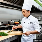 중식조리 자격증에 필요한 기술 - A professional Chinese chef in a modern Italian kitchen, skillfully using a traditional wok over hig...