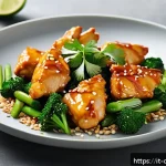 중식조리 자격증 실기 합격 전략 - An elegant plated Chinese stir-fry dish presented on a pristine white plate, showcasing a harmonious...